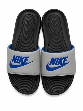 Nike Slides Sandals #CN9675-012 Gray with Blue Logo Men US 9